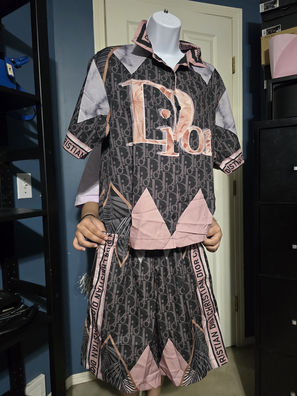 Christian Dior Pink & Black Logo Short Set